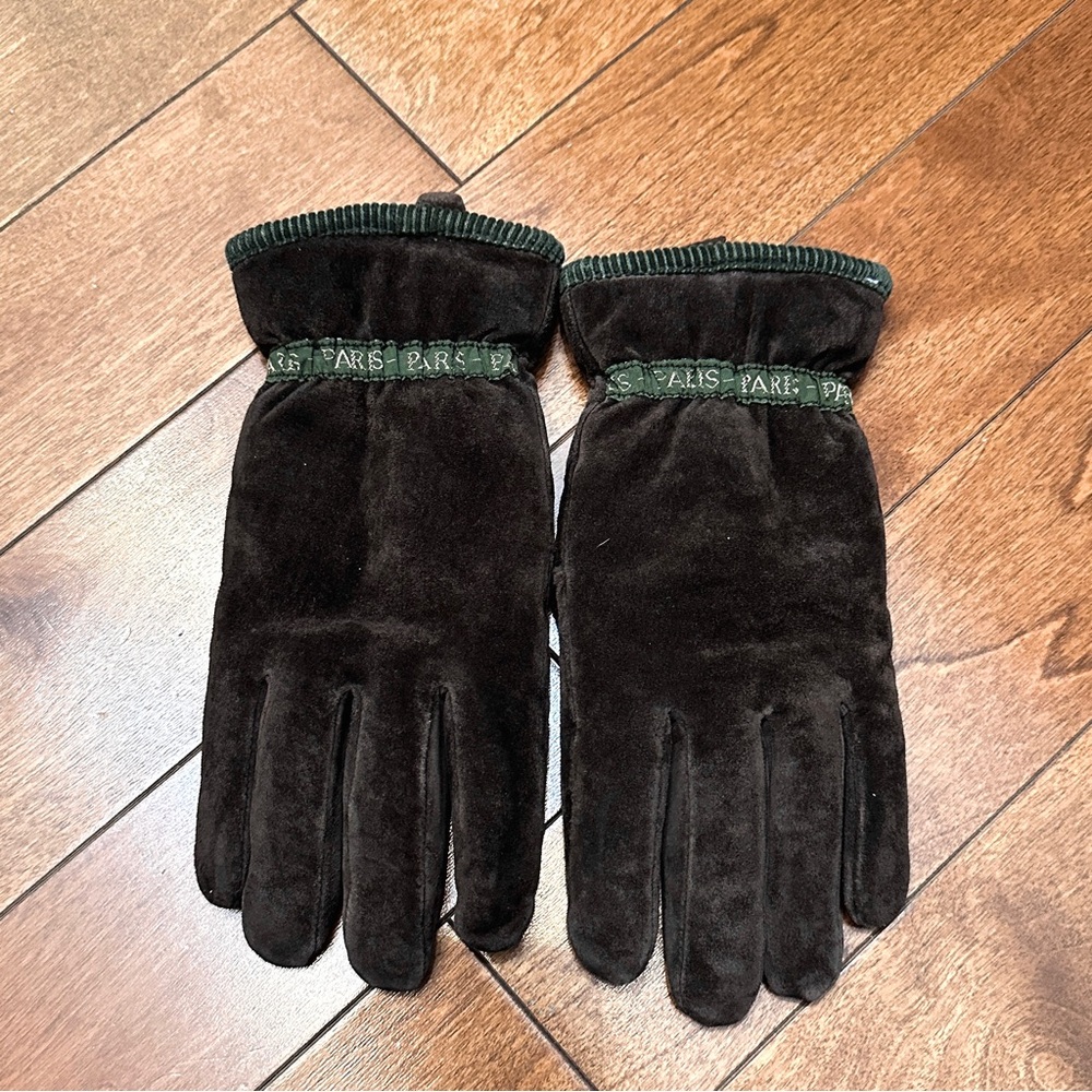 Paris Suede Elegant Dark Brown Gloves with feux shearling inside